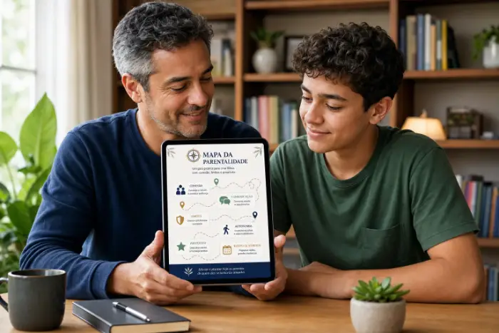 Padre e figlio che consultano insieme la guida sul tablet